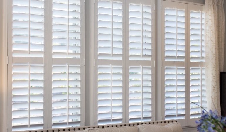 Faux wood plantation shutters in New York